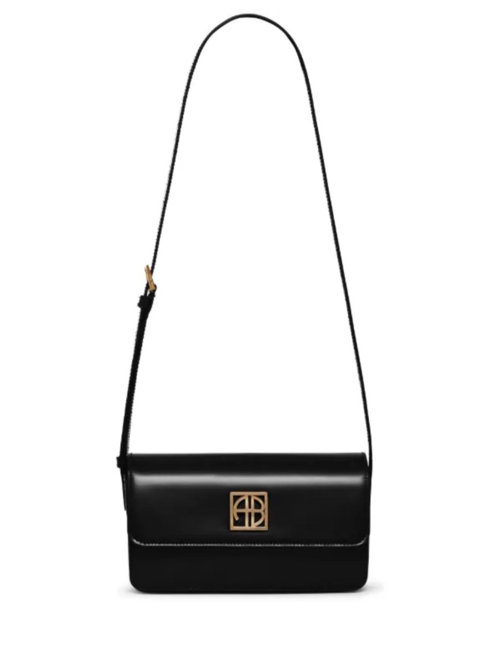 ANINE BING Elly Black Leather Crossbody with Gold Logo, Like New